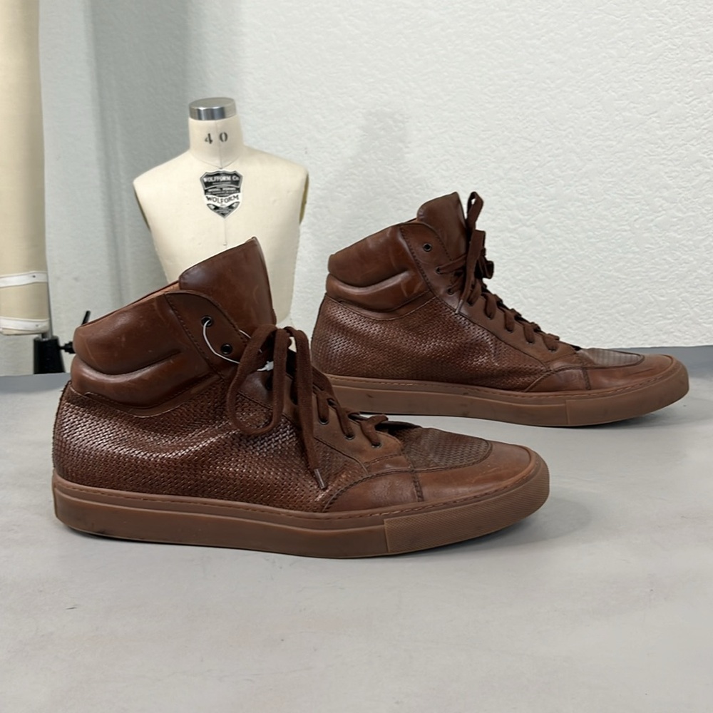 Aquatalia Leather Woven Hi Top Sneakers Men's 41 Italy
